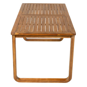 English Elm Outdoor Acacia Wood Dining Set Seats Six with Cushioned Armrest Chairs for Patio Natural Wood+Brown N719Z000200D
