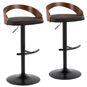 English Elm Grotto Adjustable Barstools Set Of 2 - Contemporary Black Metal, Walnut Wood & Brown Faux Leather B202S00910