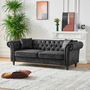 English Elm 83"Chesterfield Plush Tech Fabric Sofa with Roll Armrests, Mid-Century Upholstered 3-Seater Comfort Durable Frame Black W3373S00001
