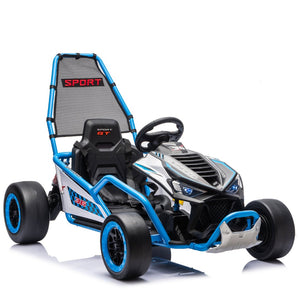 English Elm 24v Dual Motor Kids Go Kart with Drift Mode Roll Cage and Rear Suspension Ages 6 to 12 Blue W1578P454056