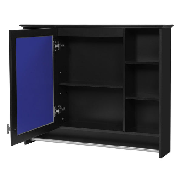 English Elm 3-in-1 Wall Mounted Medicine Cabinet with Soft Close Door Towel Bar and Vanity Mirror Black N710P358618B