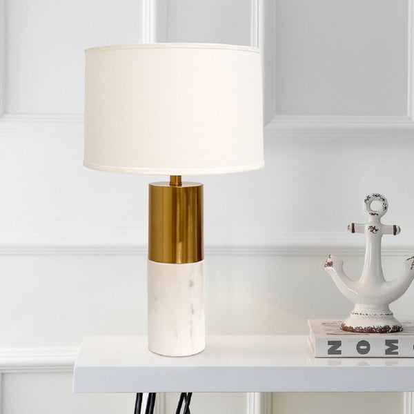 Pasargad Home Rhoda Marble White/Gold Table Lamp - Elegant Design Perfect For Any Space, H25" White Marble Pmt-29011