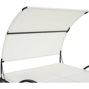 English Elm U_style Outdoor Double Sun Lounger Hdpe Wicker Steel Frame with Canopy Pop up Tables Beige WY000485AAA