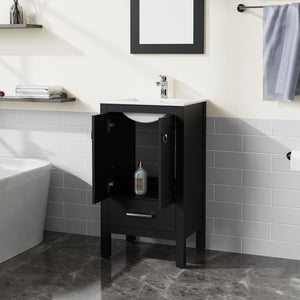 English Elm Goodyo 20" Bathroom Vanity Sink Combo Black Water-Grain Ripple Cabinet with White Ceramic Top, Soft-Close D16393346