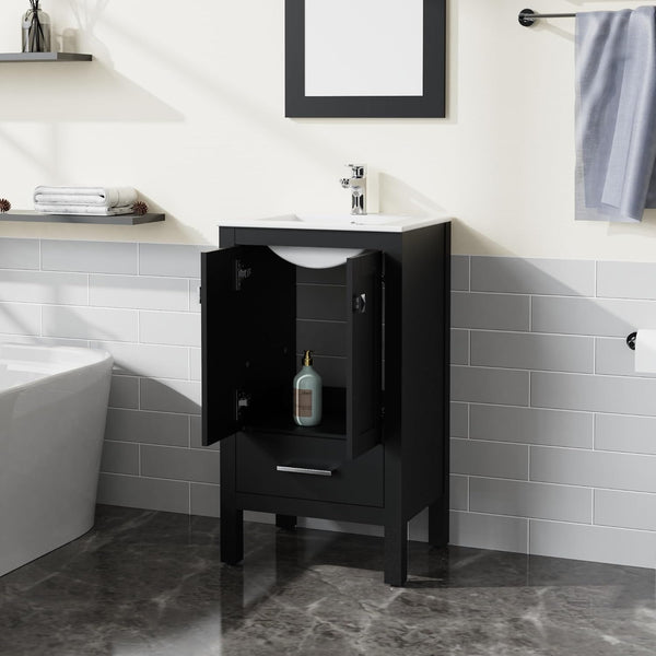 English Elm Goodyo 20" Bathroom Vanity Sink Combo Black Water-Grain Ripple Cabinet with White Ceramic Top, Soft-Close D16393346