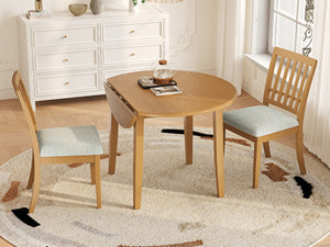 English Elm 3-piece Folding Round Dining Set with Upholstered Chairs for Compact Apartment Spaces Light Brown N752S000618A
