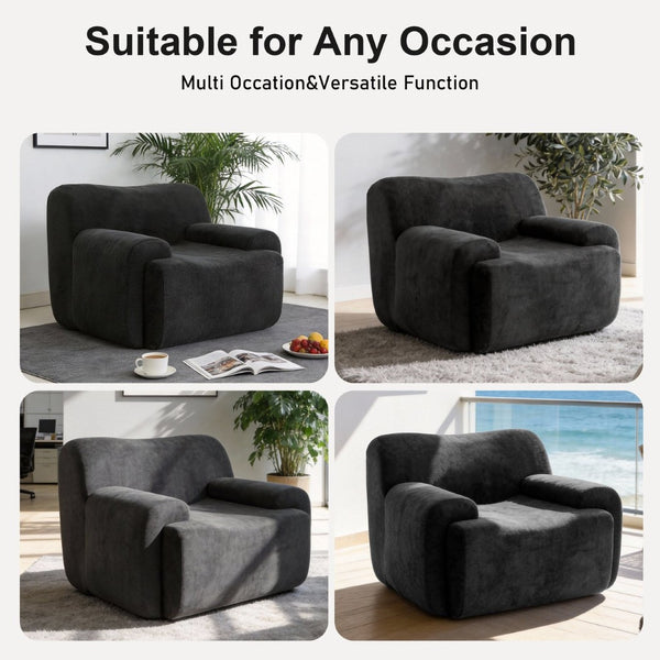 English Elm Wide Chenille Accent Chair Oversized Cozy Seat for Bedroom Living or Studio Spaces Black W5385P433243