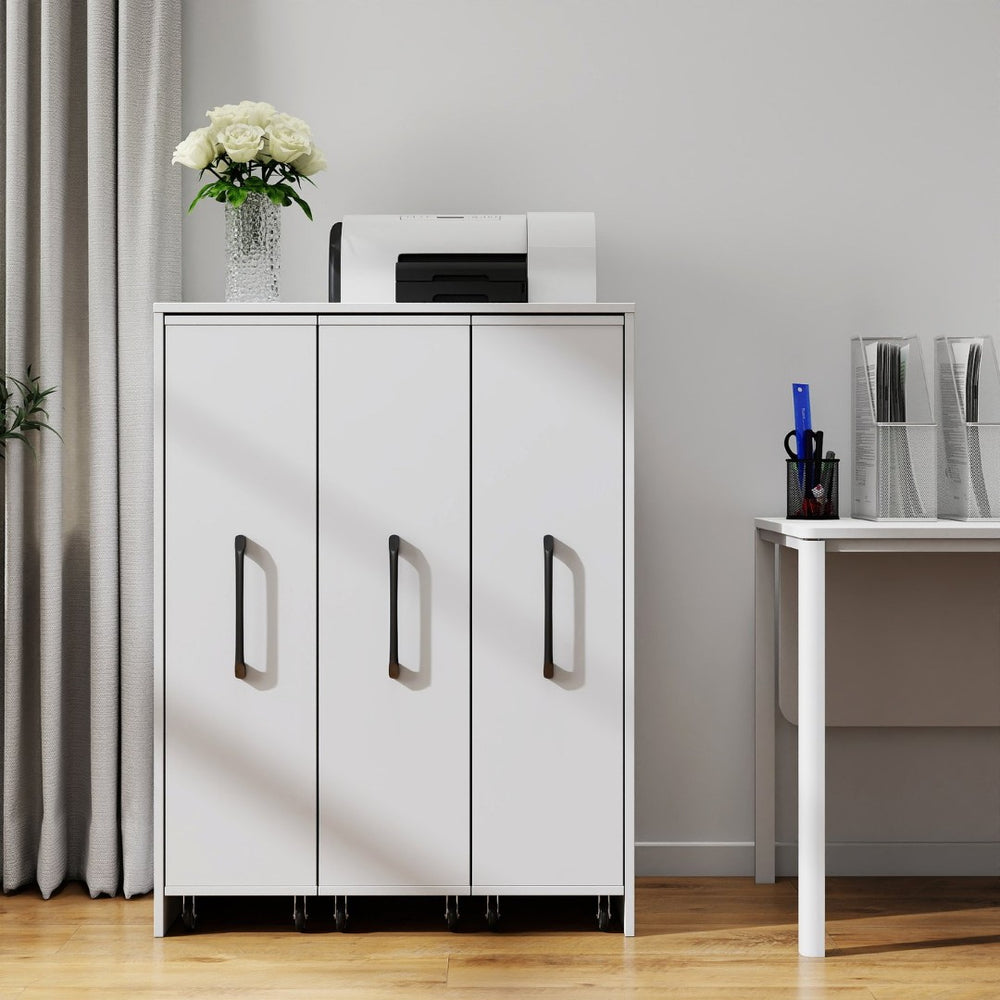 English Elm Bookcase with Pull Out Hidden Shelving Panels on Wheels for Office or Living Room W331P374568
