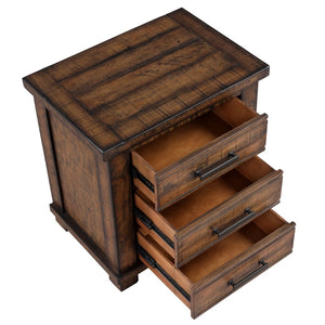 English Elm Rustic Reclaimed Pine Three Drawer Nightstand with Wrought Iron Pulls Farmhouse Bedroom N701P455591D