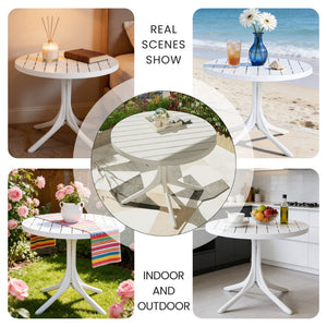 English Elm Summer 5 Piece Round Dining Set Polypropylene Stackable Chairs Oak Legs Modern Style Tropical Orange,White W3450S00037