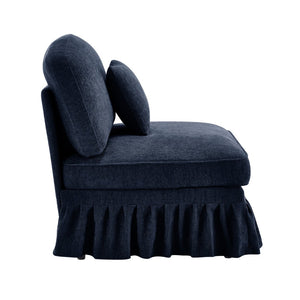 English Elm Armless Chenille Sofa Sculptural Spindle Legs Silver Thread Upholstery Living Room Blue W3041P332625