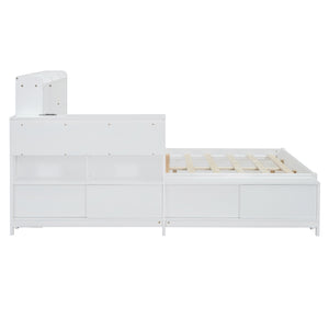 English Elm Full Size Wooden Platform Bed With Desk, Storage Drawers, Usb Ports, Nightstand & Modern Design N820S00029K