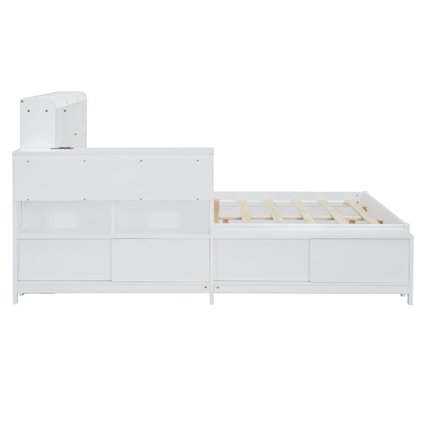 English Elm Full Size Wooden Platform Bed With Desk, Storage Drawers, Usb Ports, Nightstand & Modern Design N820S00029K