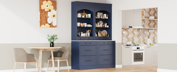 English Elm Modern 83.7in Tall Kitchen Pantry Set of 2 with Faux Marble Countertops, Durable Storage and Anti-Tip Safety Blue SP000075AAC