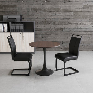 English Elm 31.5" Walnut Tulip Dining Table Set For 2-4 With Black Pu Chairs - Modern, Compact & Stylish Design W2189S00642