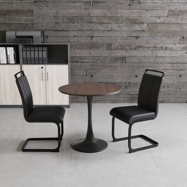 English Elm 31.5" Walnut Tulip Dining Table Set With 2 Black Pu Chairs - Modern, Compact & Perfect For Small Spaces W2189S00115