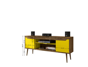 English Elm Bradley 63" Rustic Brown And Yellow Tv Stand - Mid-Century Charm With Ample Storage & Cable Management B365P398363