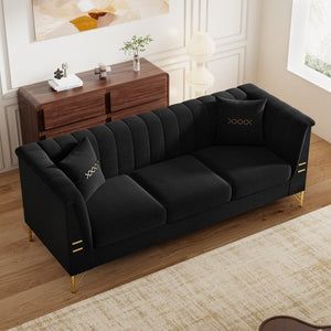 English Elm Fx-P82-Bk3 Velvet 3-Seater Sofa With Throw Pillows - Modern Comfort For Living Rooms & Offices W576S00221