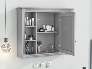 English Elm 35'' Modern Medicine Cabinet with Mirror and Towel Rod, MDF Wall-Mounted Bathroom Storage with Adjustable Shelves and Soft-Close Hinges Grey WF305081AAE