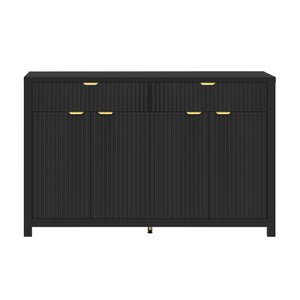 English Elm Modern Wave-Pattern Sideboard Cabinet with 2 Drawers 4 Doors 3 Adjustable Shelves Aluminum Handles Stylish Storage for Entryway and Living Room Black N711P269068B