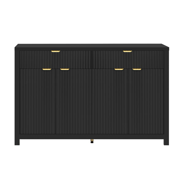 English Elm Modern Wave-Pattern Sideboard Cabinet with 2 Drawers 4 Doors 3 Adjustable Shelves Aluminum Handles Stylish Storage for Entryway and Living Room Black N711P269068B