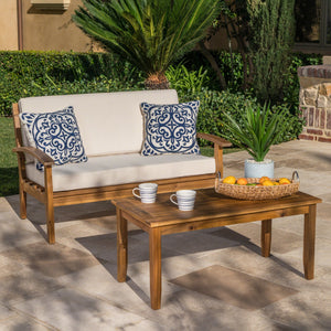English Elm Christopher Knight Home® - Peyton Outdoor Loveseat & Coffee Table Set – Stylish Acacia Wood Design With Water-Resistant Cushions 57972.00SETBEI