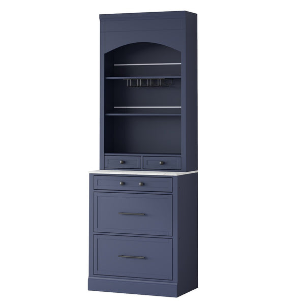 English Elm Modern Tall Kitchen Pantry Set of Two with Faux Marble Top and Glass Holders Blue SP000175AAC