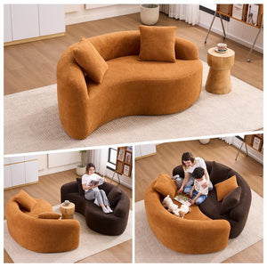 English Elm LY-042 Zen-Inspired S-Curved Dual-Depth Loveseat with Chenille Upholstery, Ready-to-Use Comfort Orange W2231P329720