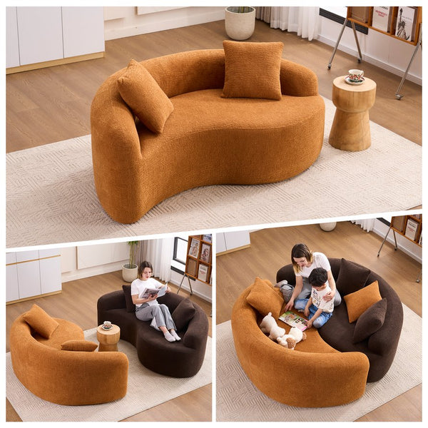 English Elm LY-042 Zen-Inspired S-Curved Dual-Depth Loveseat with Chenille Upholstery, Ready-to-Use Comfort Orange W2231P329720