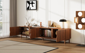 English Elm 87- Inch Rattan Media Console with Rubberwood Legs Four Cabinets Living Room N710P407809P