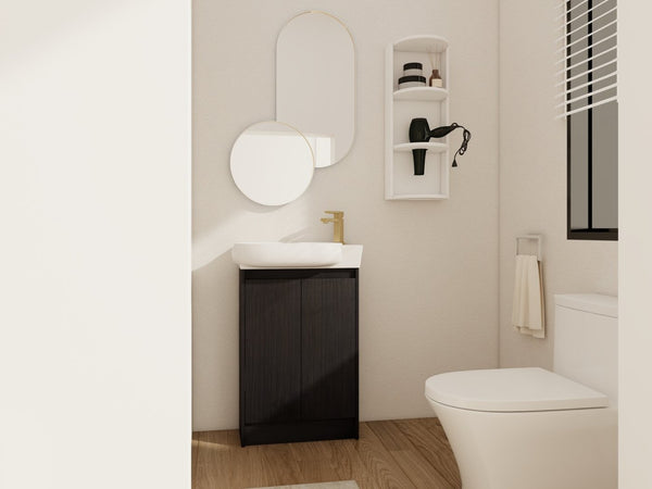 English Elm 23" Freestanding Ceramic Vessel Sink Vanity with Soft Close Cabinet and Wall Rack Black Chestnut,Glossy White W999S00492