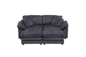 English Elm Corduroy Plush 2-Seat Sofa with 2 Back Cushions, Toss Pillows & Ottomans — Deep Seat Comfort Grey W2363S00064
