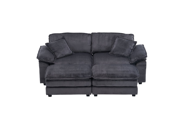 English Elm Corduroy Plush 2-Seat Sofa with 2 Back Cushions, Toss Pillows & Ottomans — Deep Seat Comfort Grey W2363S00064
