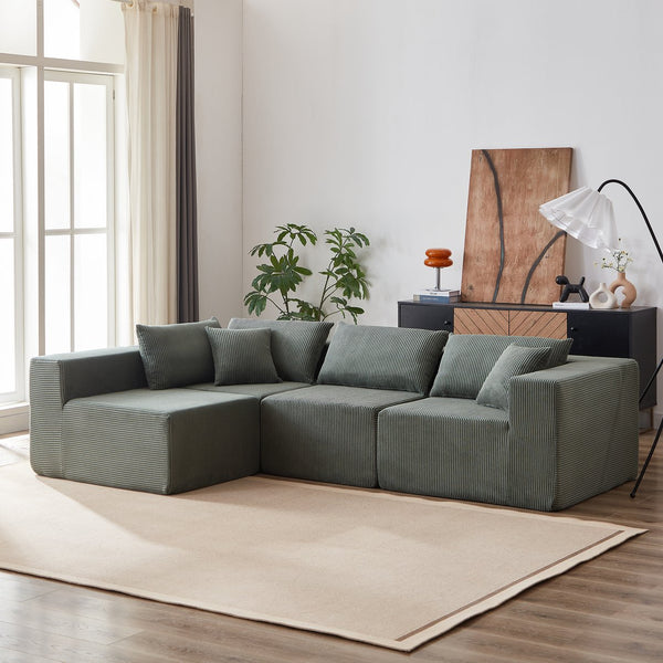 English Elm 104-Inch Corduroy Modular L Shaped Sectional Sofa with Plush Foam, No Assembly, Versatile Lounge Green W834S00388