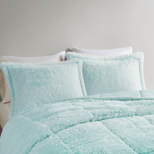 English Elm King/Cal King Brielle Ombre Shaggy Faux Fur Comforter Mini Set - Plush Hypoallergenic Cozy Warmth Aqua 15.75 L x 11.81 W x 11.81 H B03595986