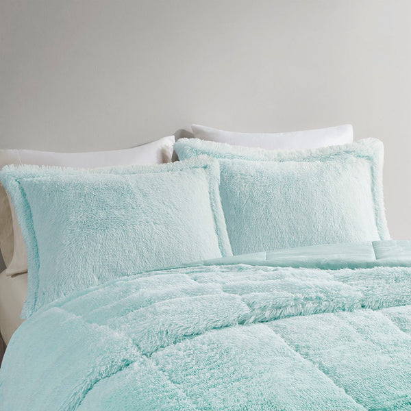 English Elm King/Cal King Brielle Ombre Shaggy Faux Fur Comforter Mini Set - Plush Hypoallergenic Cozy Warmth Aqua 15.75 L x 11.81 W x 11.81 H B03595986