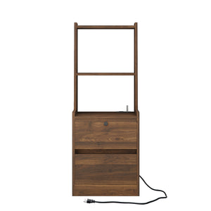 English Elm Nightstands with Built-In Charging, Voice-Control Night Light, Lockable Cabinet and Open Shelves for Bedroom Wood 45.86 L x 19.88 W x 10.22 H W1321P311111