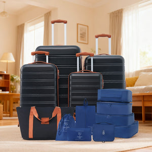 English Elm Hardshell 5 Piece Abs Spinner Luggage Set with Tsa Lock Expandable Travel Suitcases Black+Brown PP310249AAP