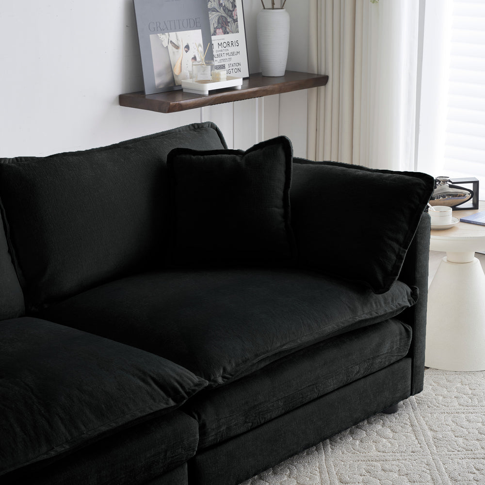 English Elm Modern Fabric Loveseat Sofa with 4 Pillows, Black Chenille Upholstery, Deep Seat, Solid Wood Frame, Versatile Modular Design W714S00620