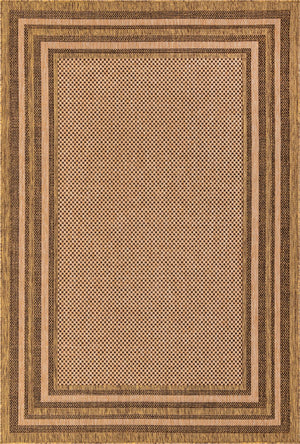 Unique Loom Outdoor Border Multi Border Machine Made Border Rug Light Brown, Brown/Light Brown/Gold 6' 0" x 9' 0"
