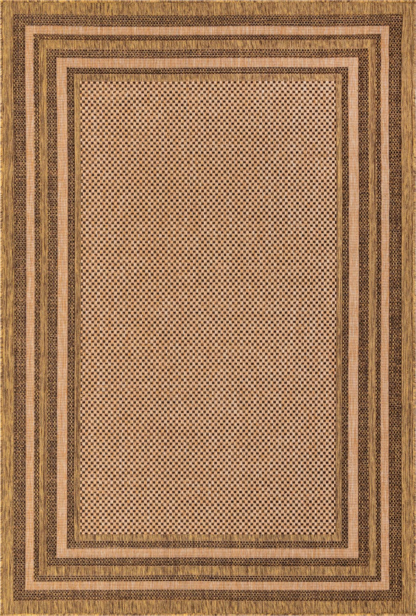 Unique Loom Outdoor Border Multi Border Machine Made Border Rug Light Brown, Brown/Light Brown/Gold 6' 0" x 9' 0"