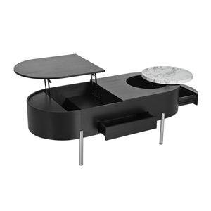 English Elm VIBE 47.2" Oval Lift-Top Coffee Table with Hydraulic Lift, Hidden Storage, Rotating Tray, Modern Design Black N724P228920B