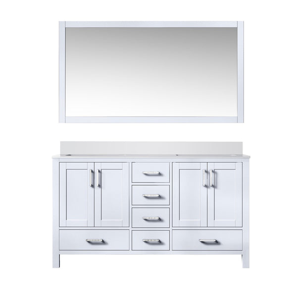 English Elm White Double Bath Vanity With Quartz Top & Large Mirror - Elegant Storage Solution For Modern Spaces B2731S00696-GIGA