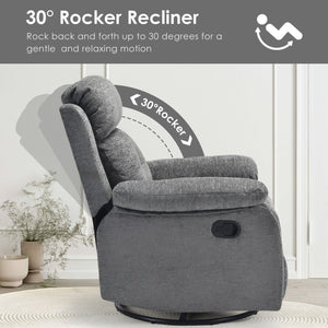 English Elm Small Rocker Swivel Recliner Chair with 360° Swivel, 30° Rocking & Adjustable Recline for Comfort Stone Gray T3623P379624