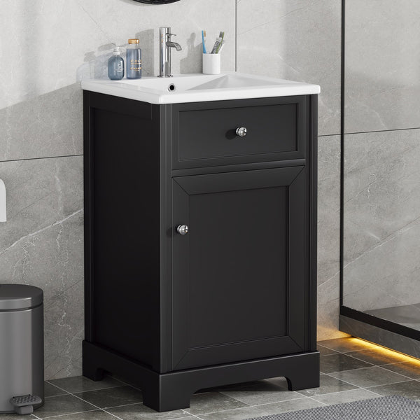 English Elm 20" Modern Bathroom Vanity With Soft-Close Door, Adjustable Shelf, Ceramic Sink, Compact Storage Solution N725P351848B
