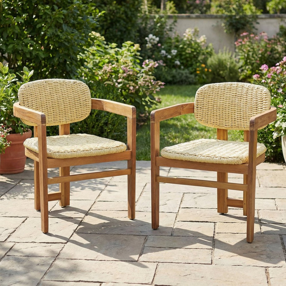 English Elm Outdoor Acacia and Rattan Armchair Set Two Ergonomic Seats for Patio Garden N719P431083N
