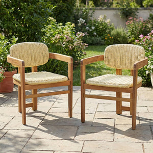 English Elm Outdoor Acacia and Rattan Armchair Set Two Ergonomic Seats for Patio Garden N719P431083N