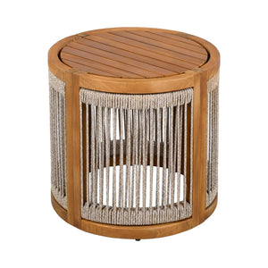 English Elm Christopher Knight Home® - 16.9" Acacia Wood Outdoor Side Table Teak — Handwoven Rope, Slatted Boho Design, Weather-Resistant Finish N767P314934A