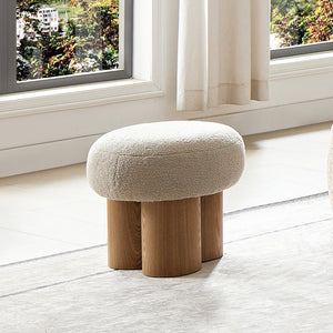 English Elm W8017-1 Plush mushroom stool with walnut veneer barrel base, compact footstool and kids' play seat Greige W2085129982