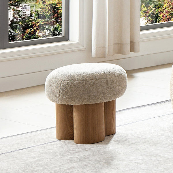 English Elm W8017-1 Plush mushroom stool with walnut veneer barrel base, compact footstool and kids' play seat Greige W2085129982